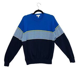 Peter Millar Vendee Crew Merino Wool Sweater Men's Sz XL Nautilus Blue Striped